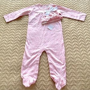First Impressions Baby Girl 6-9 Months Footed Coverall & Headband  100% Cotton